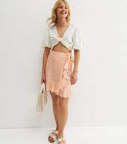 New Look Pink Ditsy Floral Frill Mini Wrap Skirt